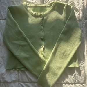 Sage Green Cropped Button Up Cardigan
